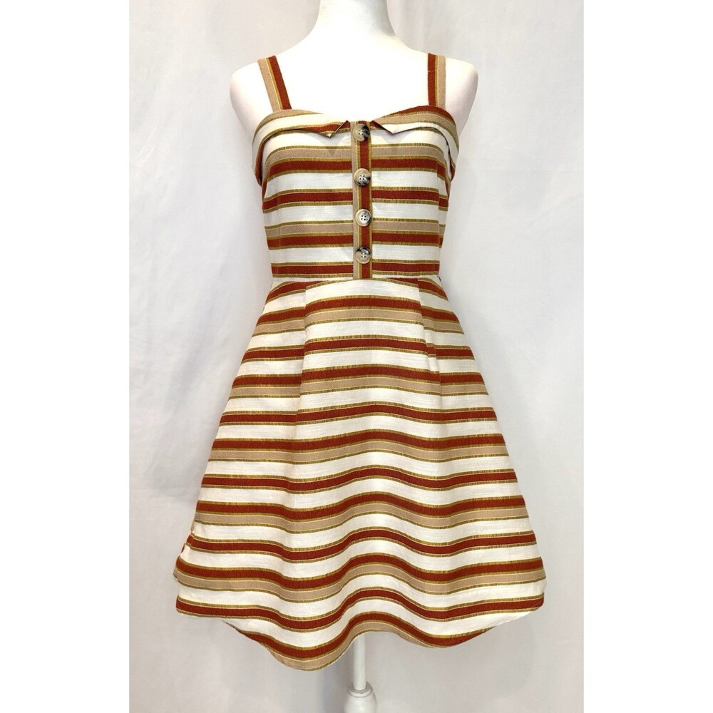 Miami Womens Small Striped Fit & Flare Mini Dress Sleeveless Button Front Zip